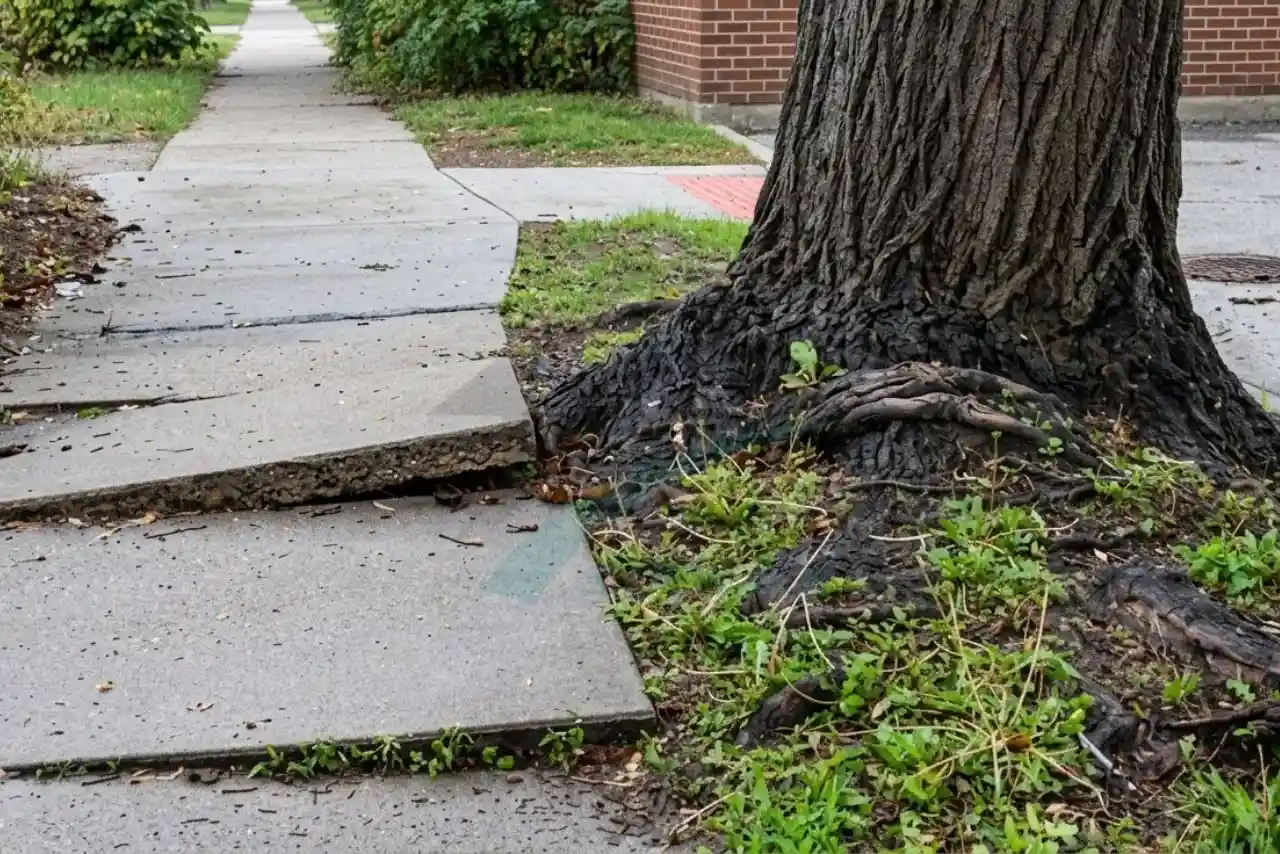 sidewalk damaged by tree roots