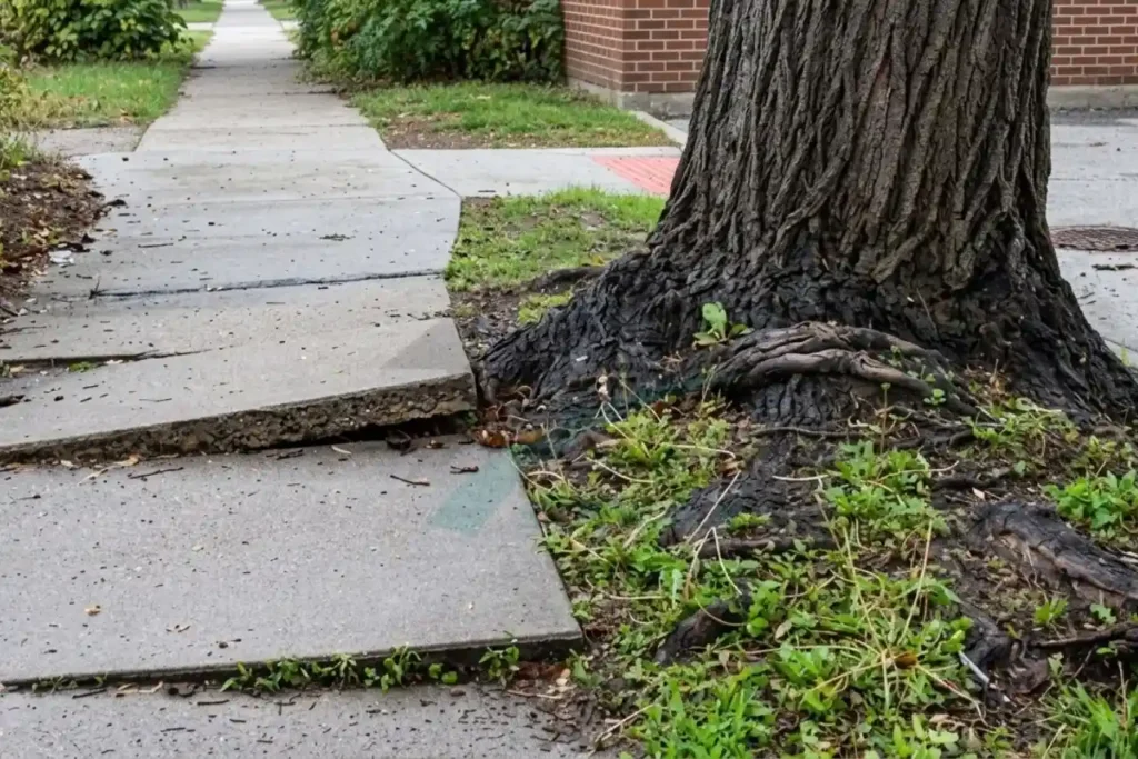 sidewalk damaged by tree roots